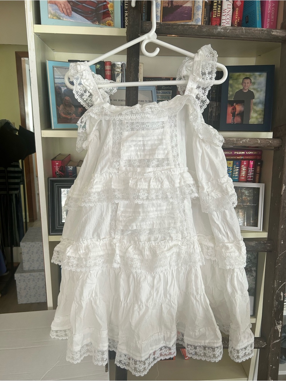 White Lace Tiered Mini Dress with Ruffle Straps - Women